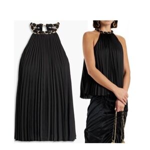 Alice + Olivia ALYCIA PLEATED CHAIN NECK HALTER TOP IN Black